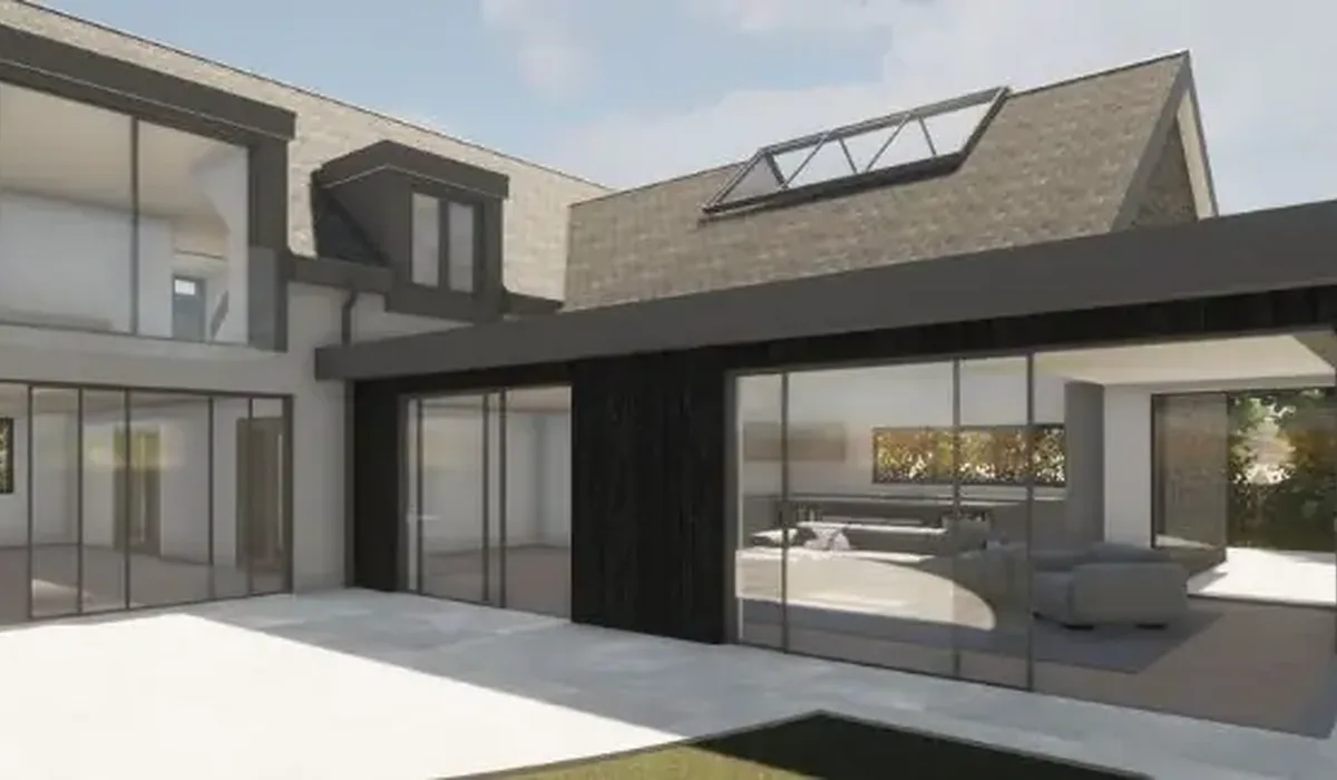 luxury new build with a bespoke glazing package with slim sliding doors