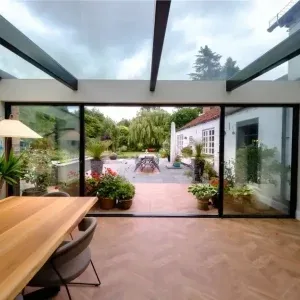 structural glass roof in glass box extension