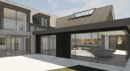 luxury new build with a bespoke glazing package with slim sliding doors