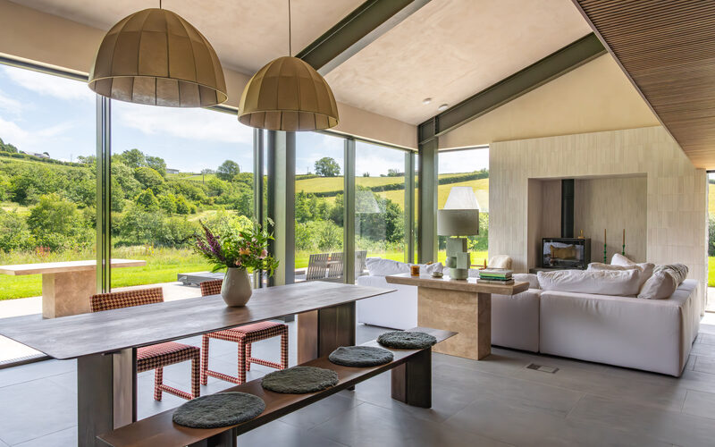 The field house, minimal windows sliding doors