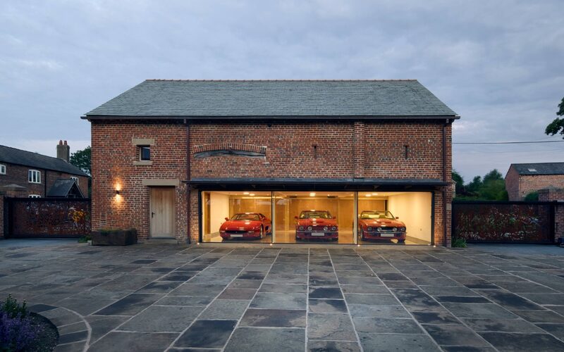Evening View of Garage | Architectural Glazing in Cheshire | Fodens Farm