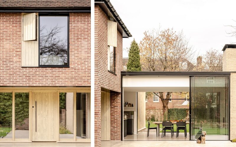 flush timber vents to the side of a fixed large glass window shown open