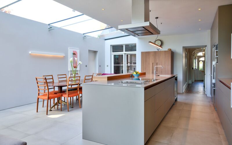 a glass side roof above a kitchen extension