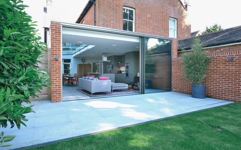 sliding glass doors with a dropped internal ceiling