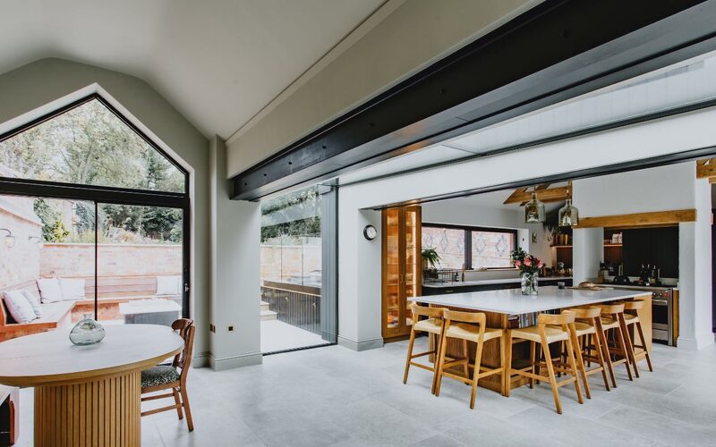a gable kitchen patio door with a glass link and a sliding window over the sink