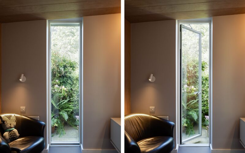 a slim framed door shown open and closed